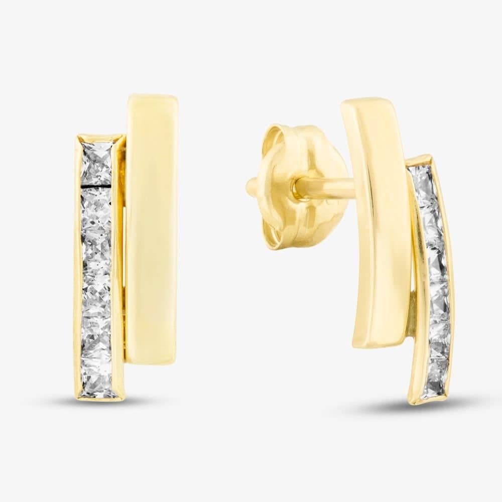 T.H.Baker T.H.Baker Women's 9ct Gold Double Bar Cubic Zirconia Earrings 1.58.9579