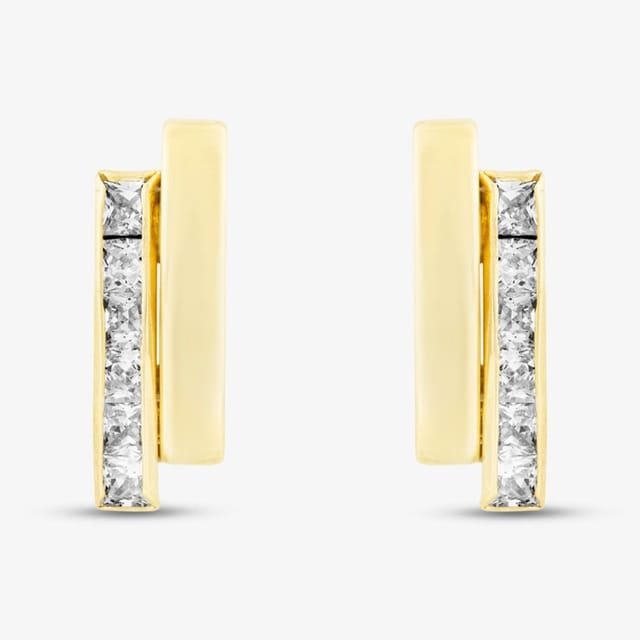 T.H.Baker T.H.Baker Women's 9ct Gold Double Bar Cubic Zirconia Earrings 1.58.9579 - 2