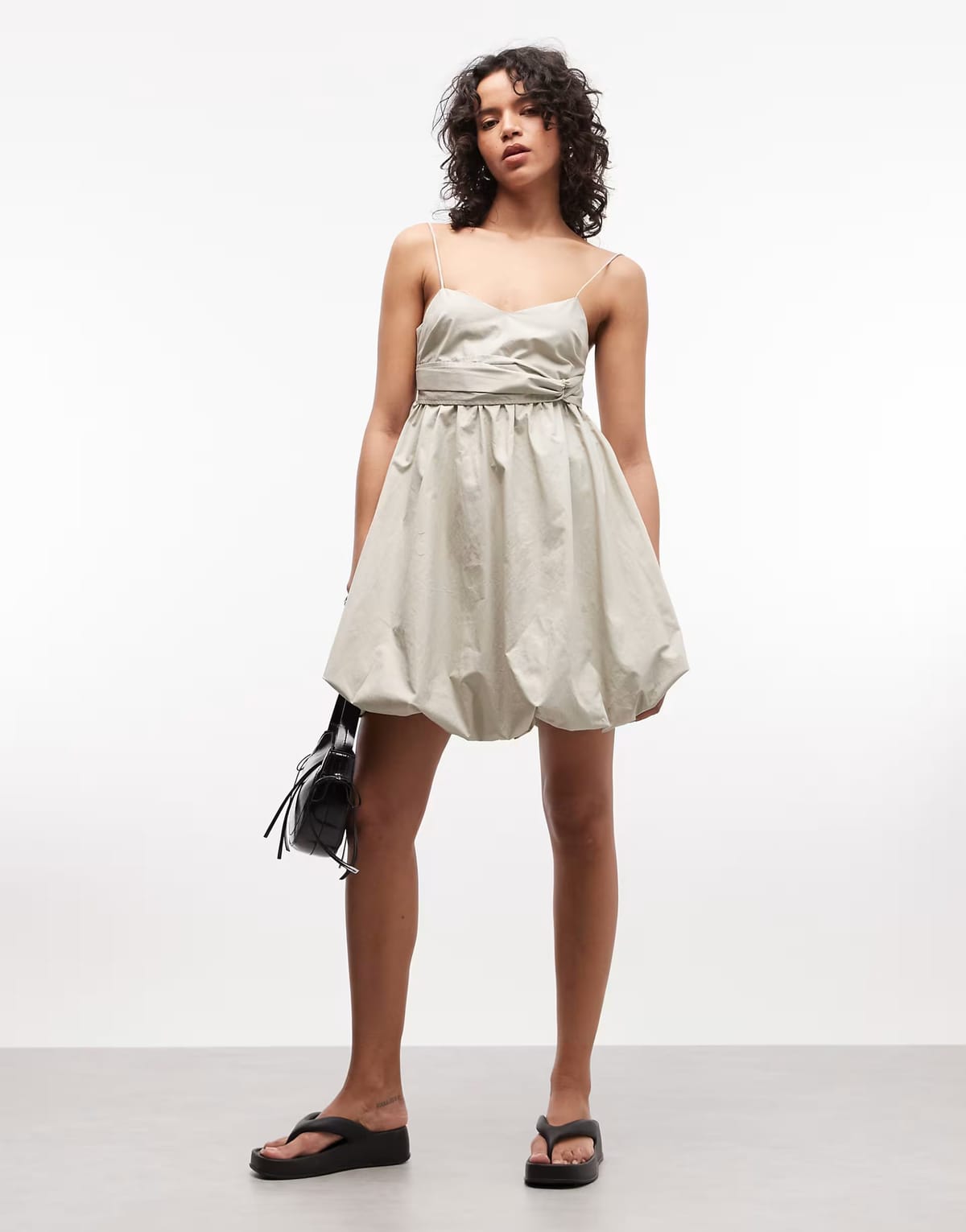 ASOS Armani Exchange puff ball mini dress in ecru - 1