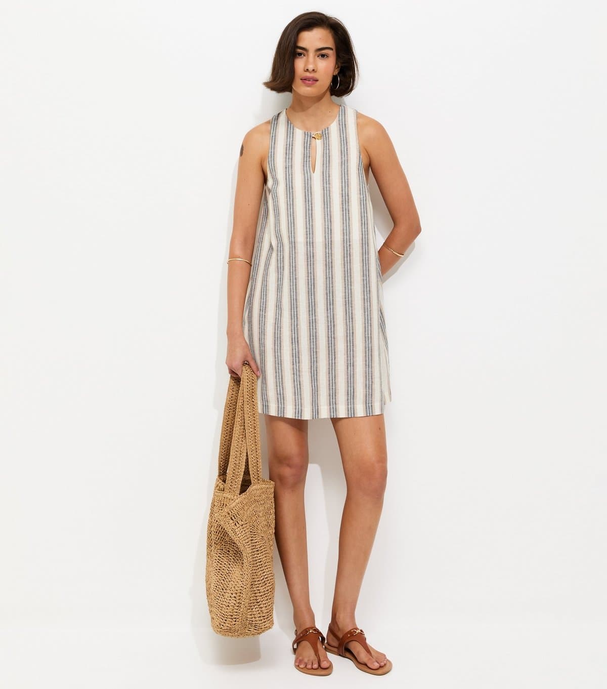 New Look Women's White Striped Shift Mini Dress New Look