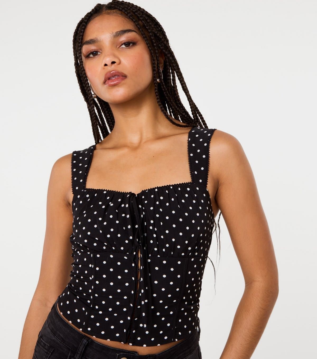 Pink Vanilla Women's Black Polka Dot Corset Top Pink Vanilla New Look