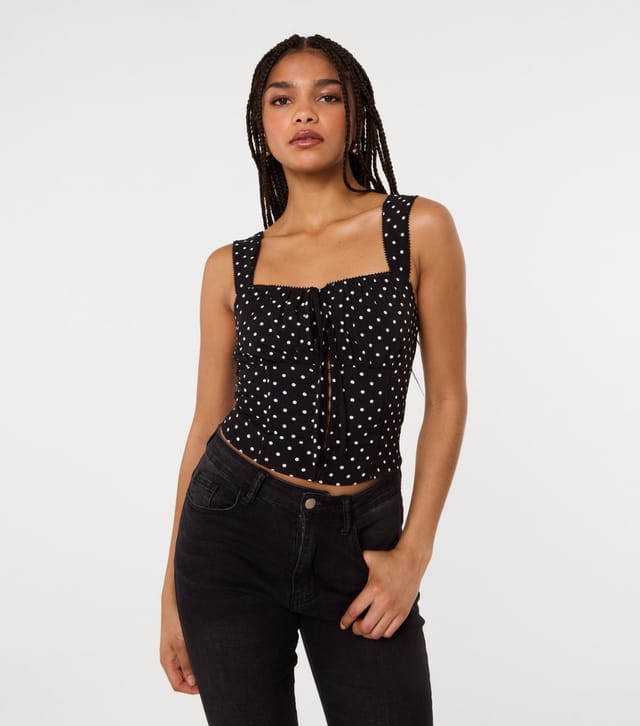 Pink Vanilla Women's Black Polka Dot Corset Top Pink Vanilla New Look - 3