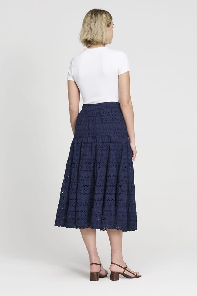 Finery London Finery London Women's Siobhan Broderie Tiered Midi Skirt in Dark Navy - 3
