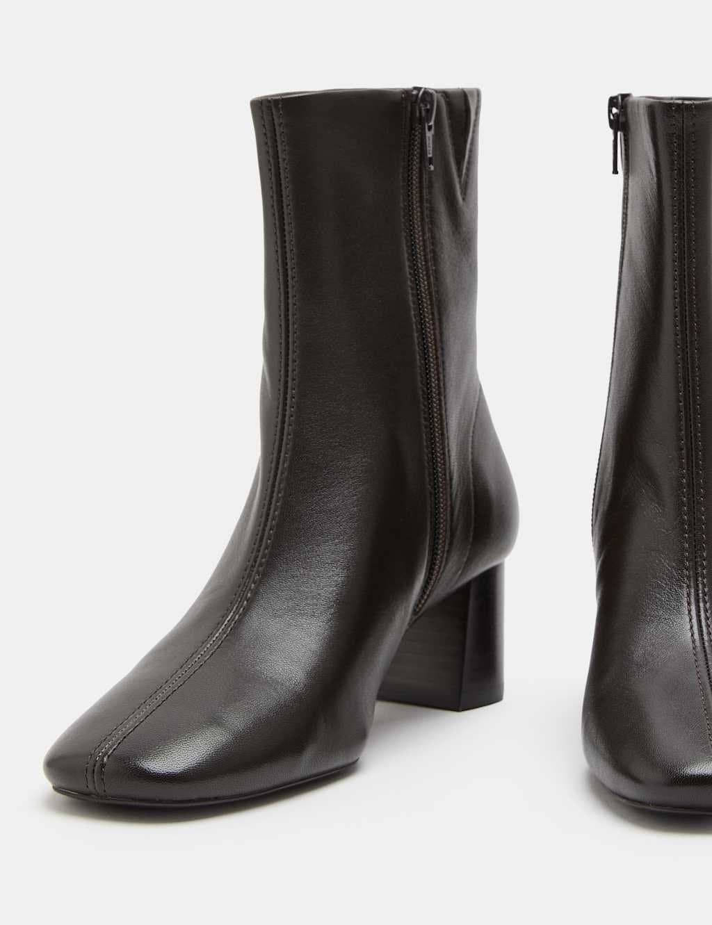 Marks & Spencer M&S Brown Leather Block Heel Sock Boots