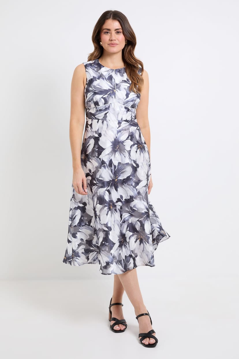 Wallis Wallis Women's Floral Burnout Sleeveless Midi Dress in Navy - 1