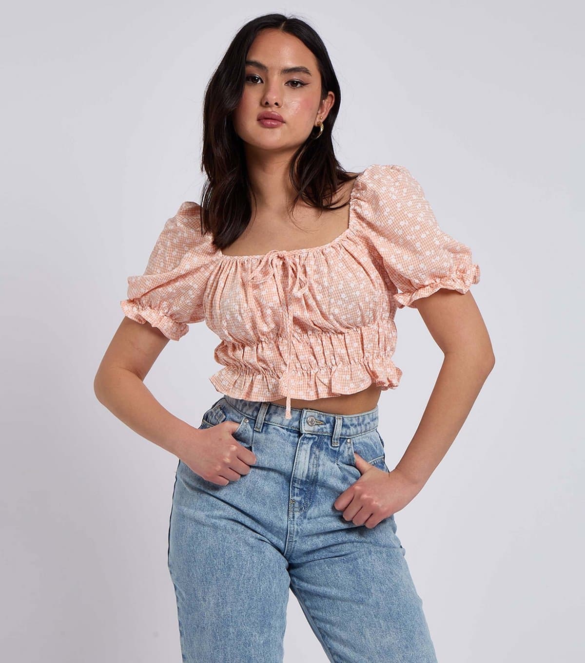 Urban Bliss Women's Pink Gingham Floral Print Top Urban Bliss New Look