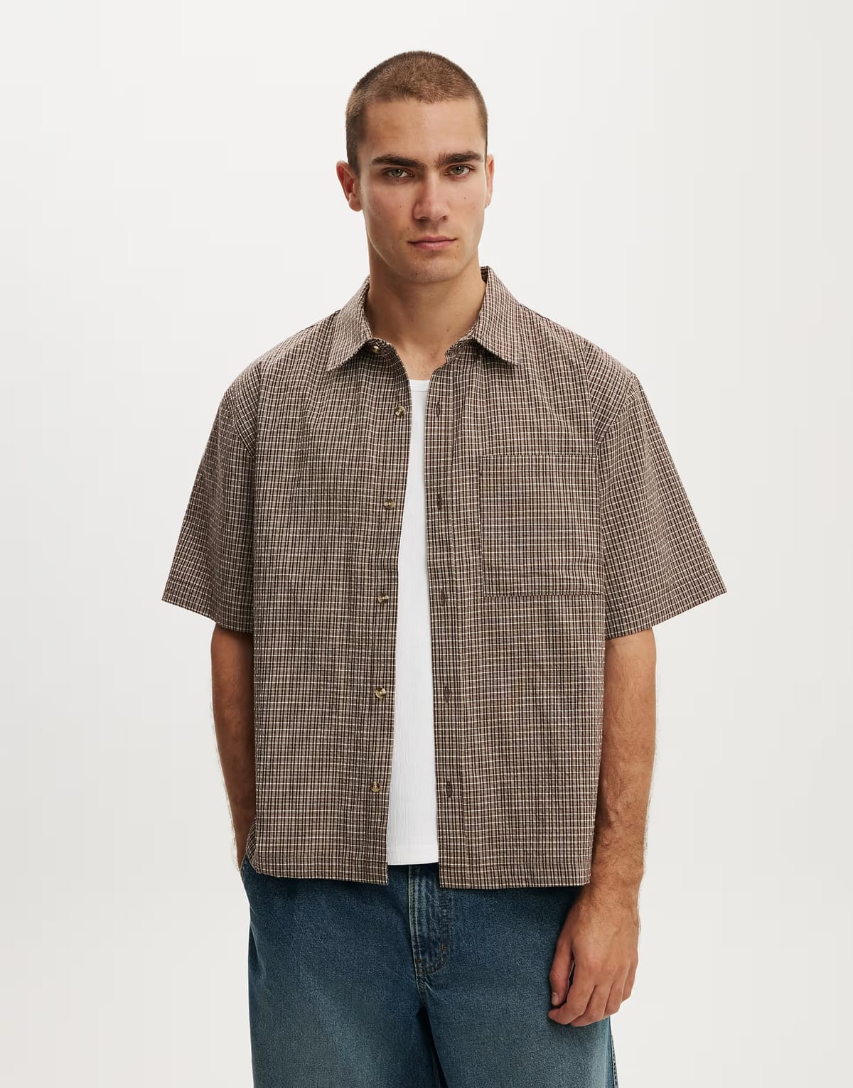 ASOS Cotton On darcy short sleeve shirt in choc check - 1