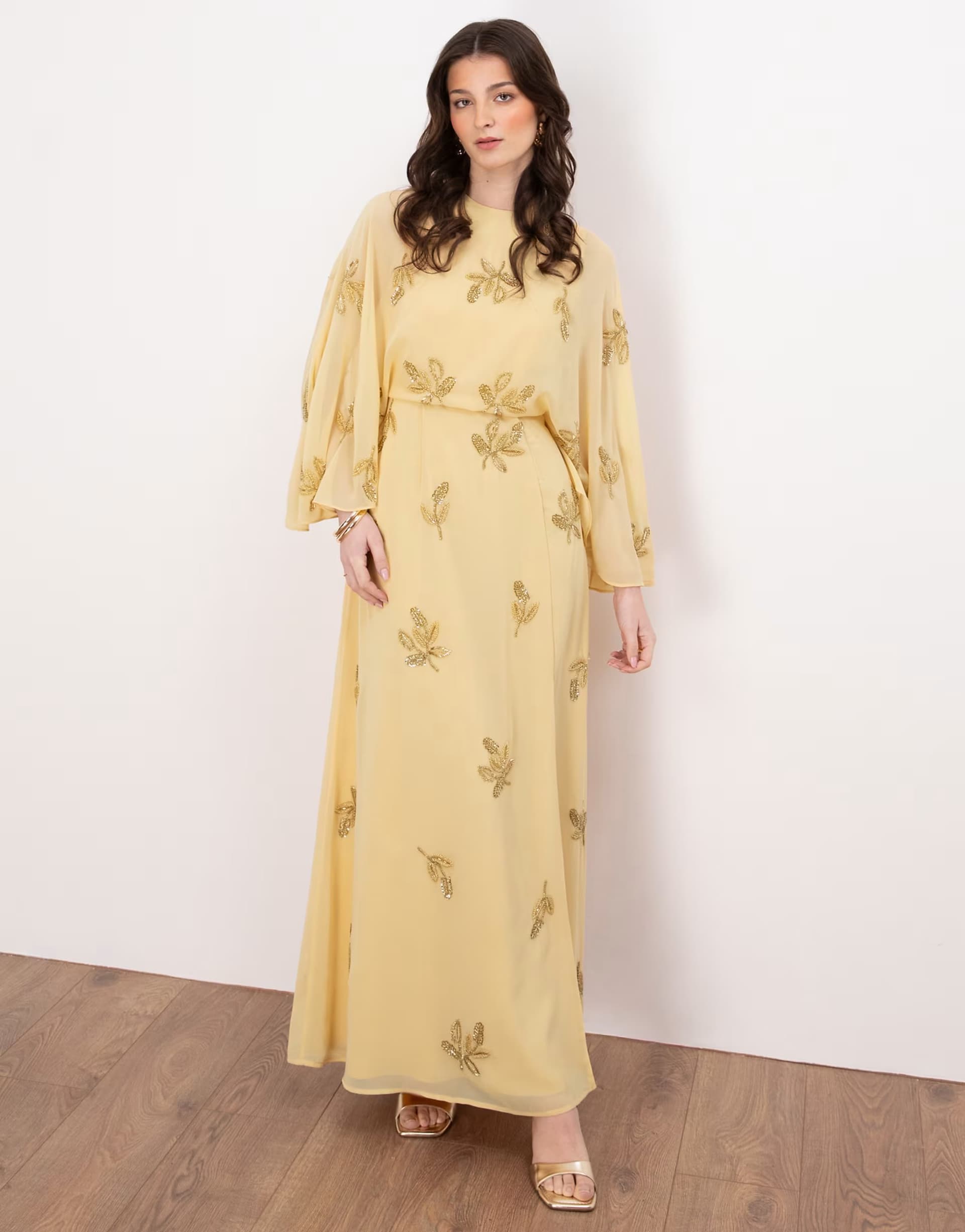 ASOS Maya Floral embellished cape sleeve maxi dress in buttercream