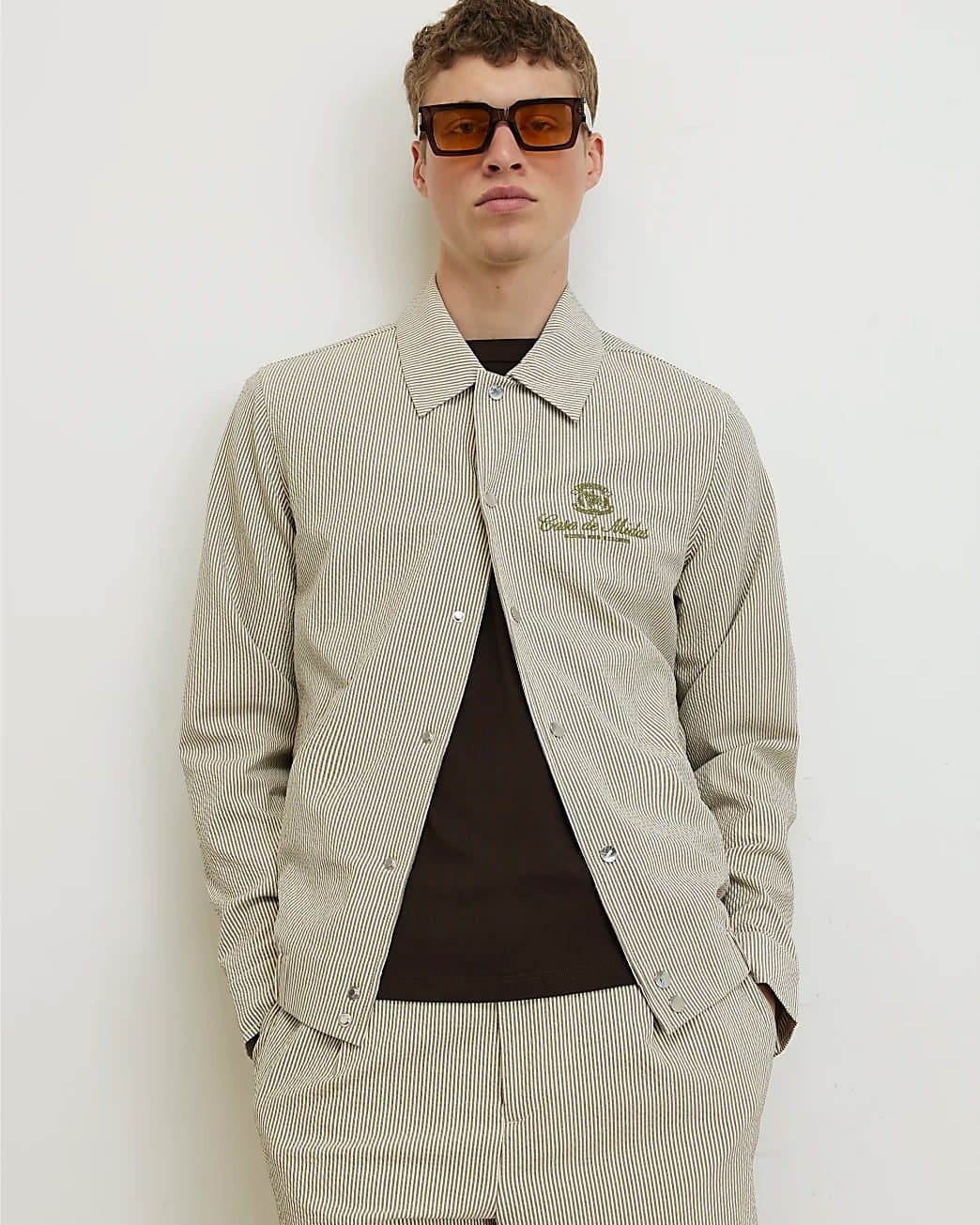 River Island Mens River Island White Slim Fit Stripe Textured Jacket