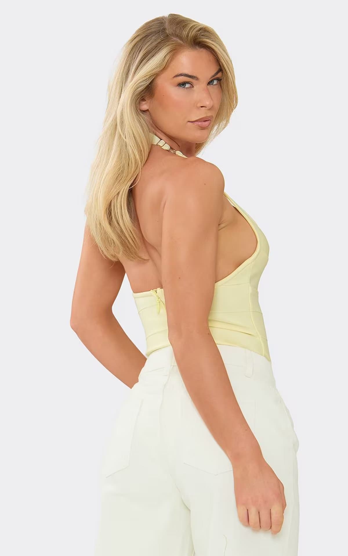 EGO Halterneck Bodysuit In Lemon Bandage., Women's Size UK 6