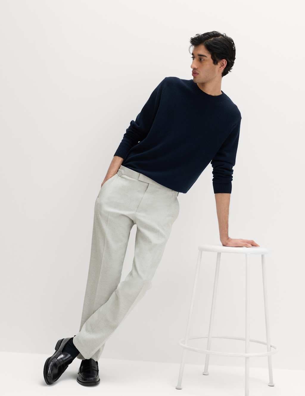 Marks & Spencer M&S Tailored Fit Herringbone Trousers Grey