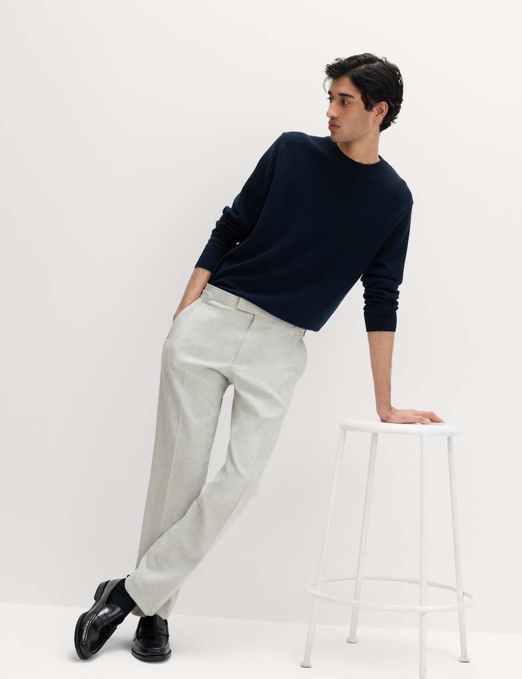 M&S Tailored Fit Herringbone Trousers Grey