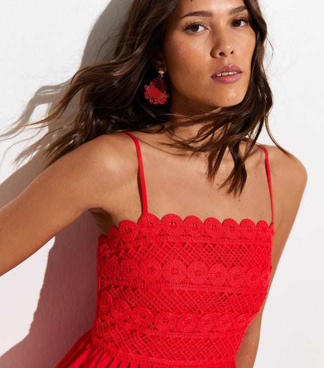 New Look Women's Bright Red Crochet Panel Beach Maxi Dress New Look - 3
