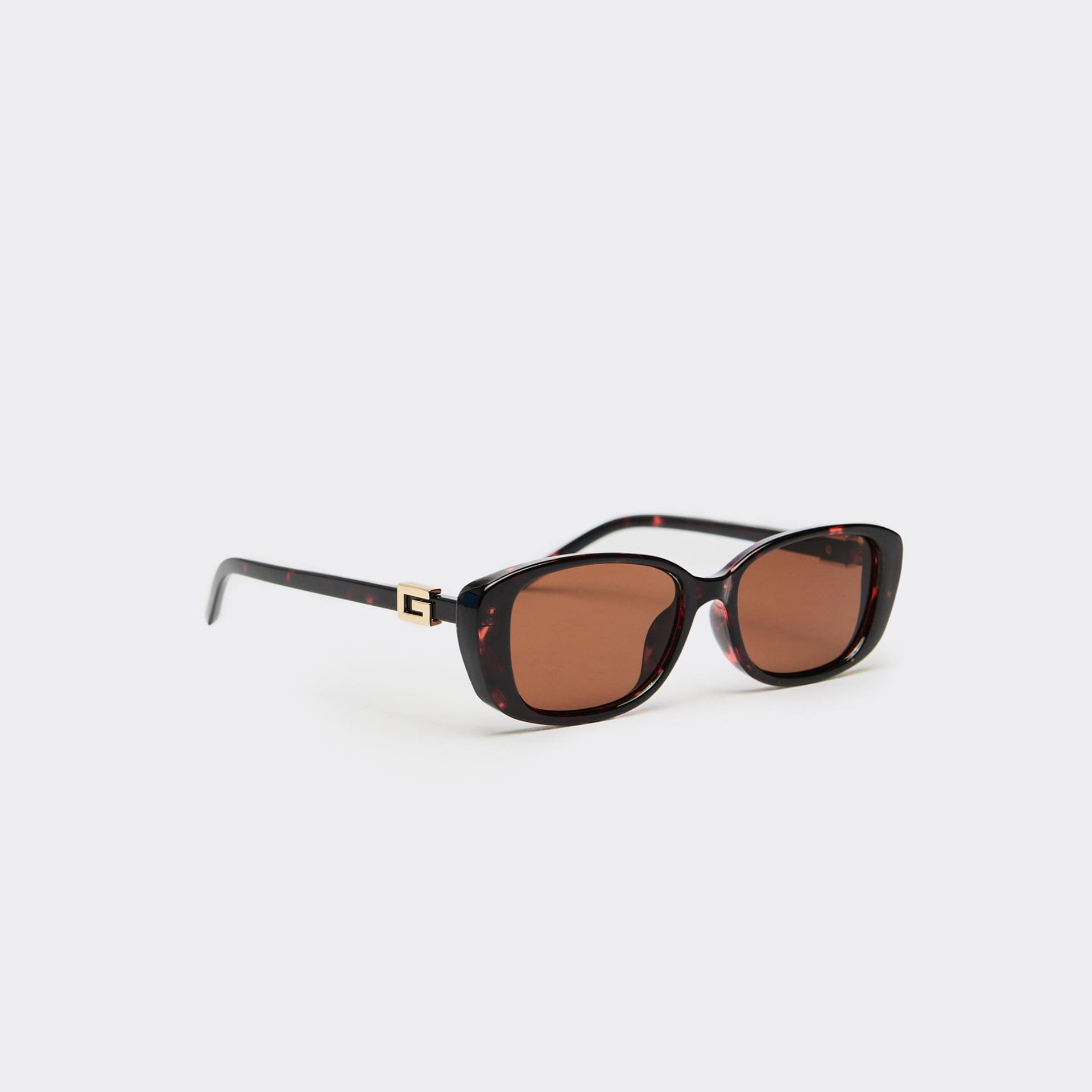 EGO Side Gold Logo Detail Thin Framed Cateye Shaped Brown Tinted Lense Sunglasses In Brown Leopard Print, Women's Size UK 0