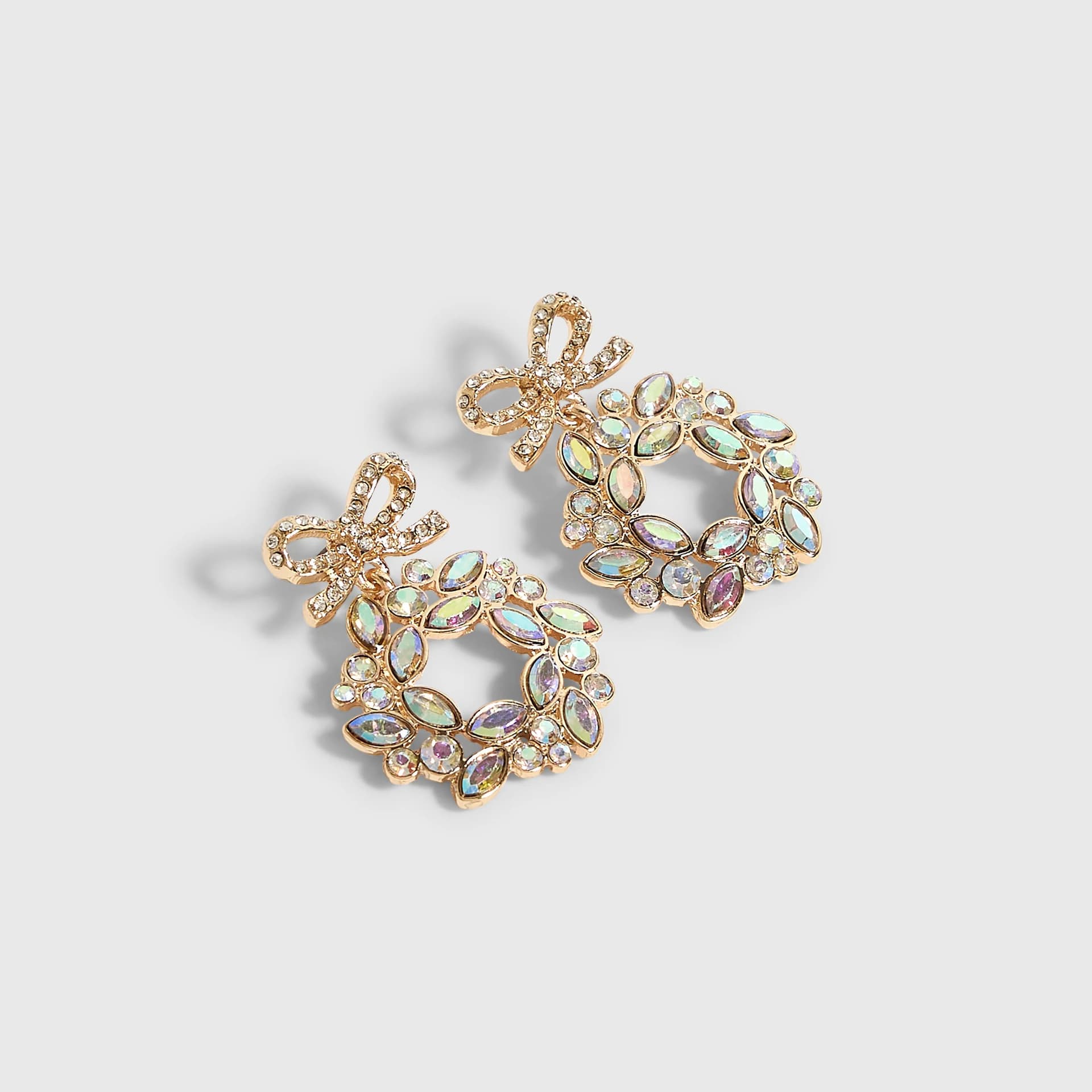 River Island River Island Womens Gold Christmas Diamante Wreath Drop Earrings