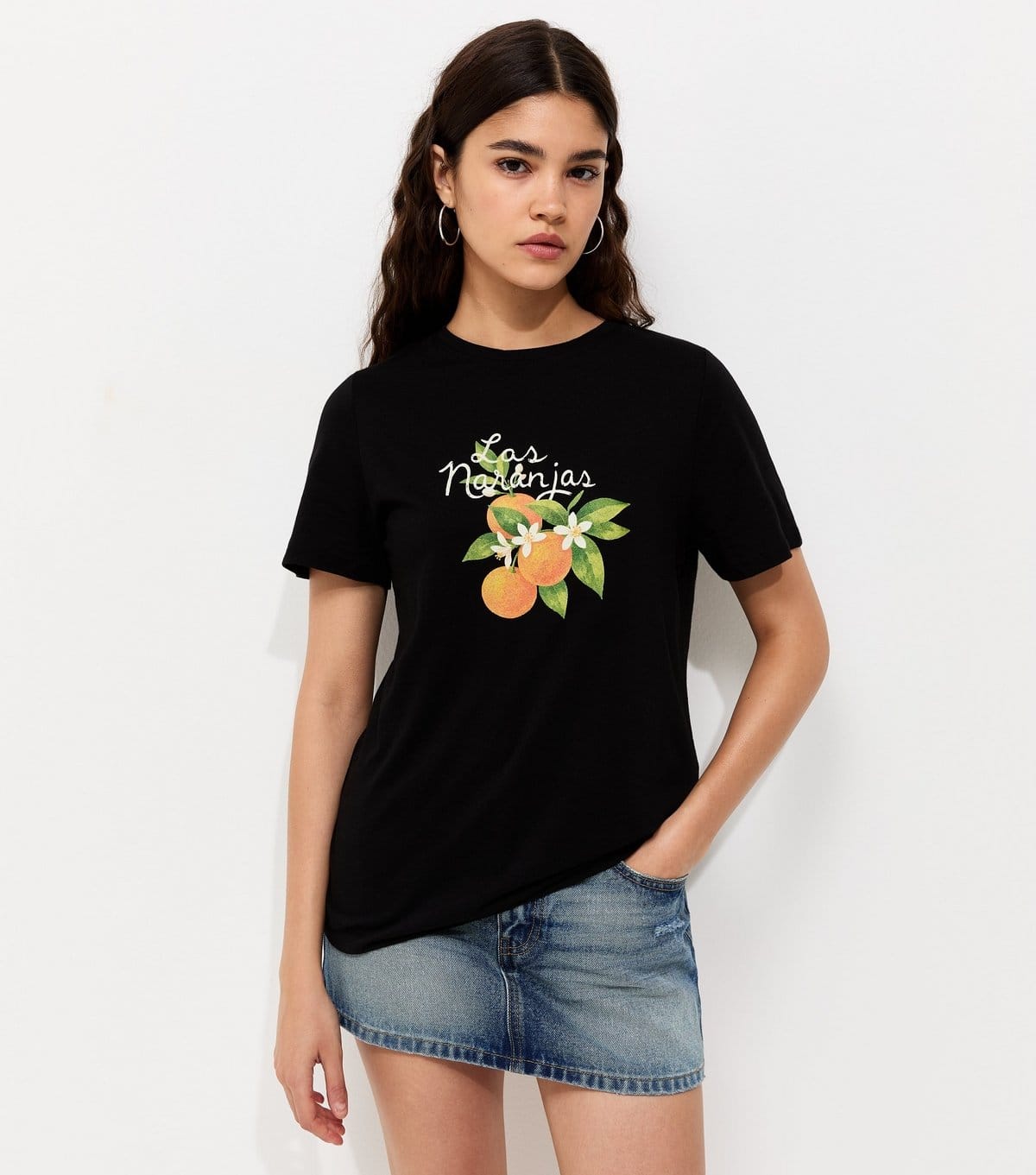 New Look Black Cotton Orange Print Relaxed Fit T-Shirt