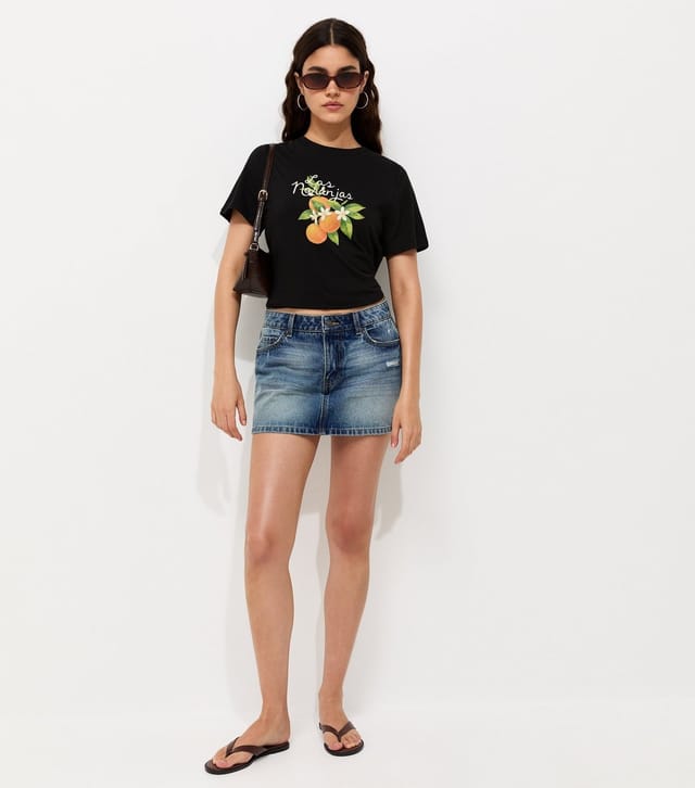 New Look Women's Black Cotton Orange Print Relaxed Fit T-Shirt New Look - 3