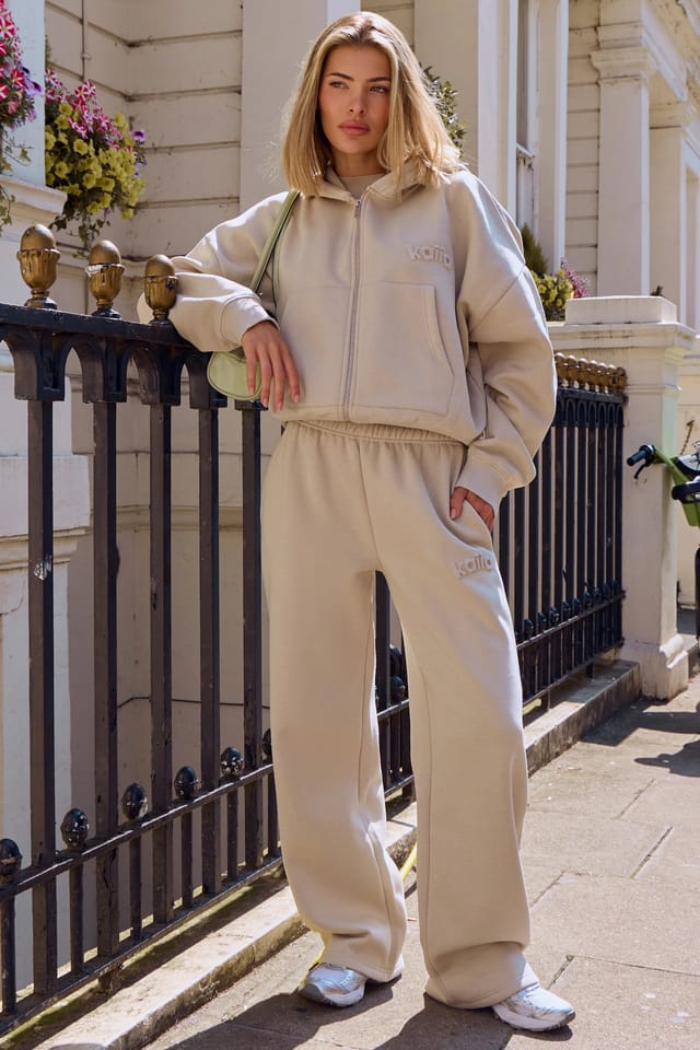 Kaiia Kaiia Embossed Oversized Zip Through Hoodie Ash Taupe - 3