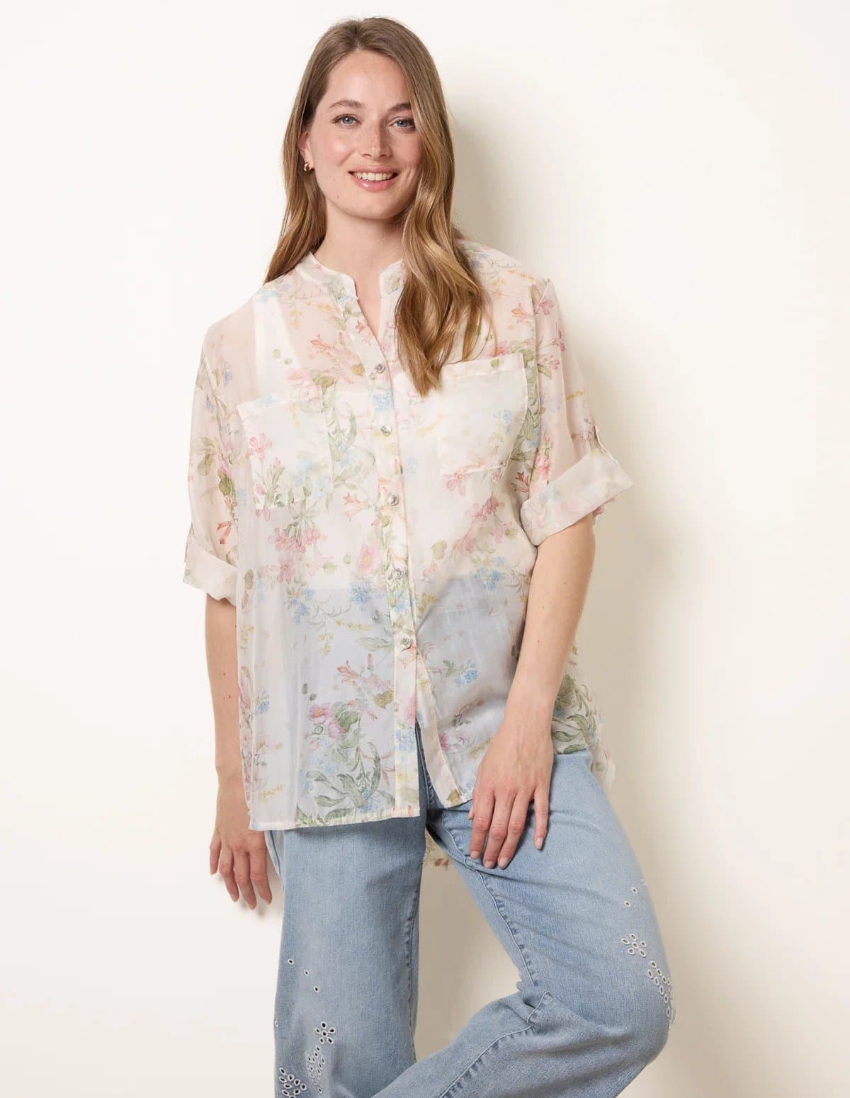 Blue Vanilla Sheer Floral Shirt