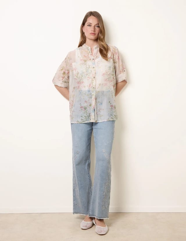 Blue Vanilla Sheer Floral Shirt - 2