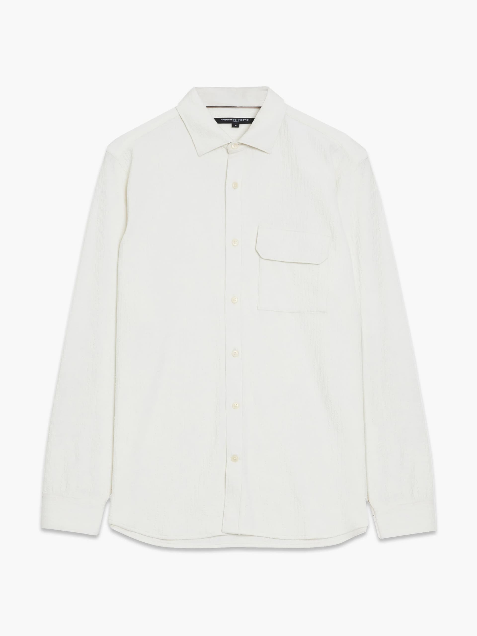 French Connection Long Sleeve Soft Jersey Chest Pocket Off-White Shirt Ecru