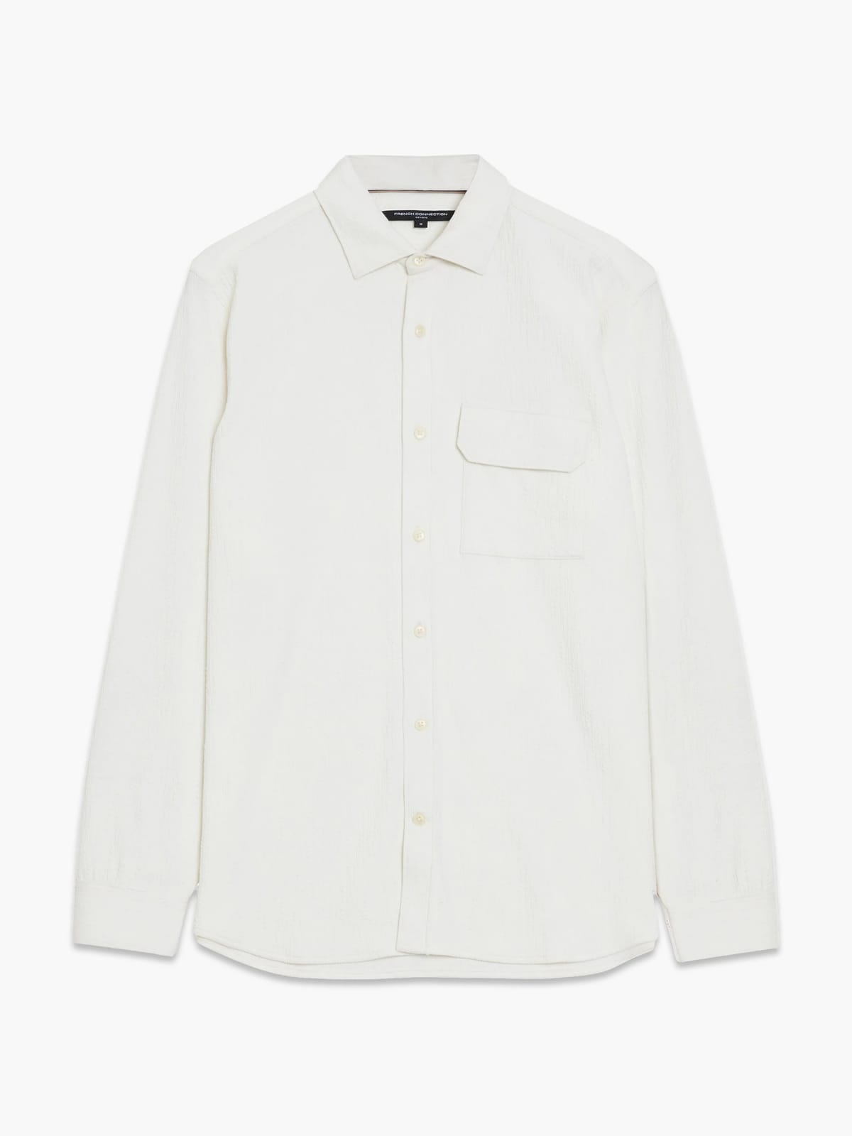 French Connection Long Sleeve Soft Jersey Chest Pocket Off-White Shirt Ecru - 1