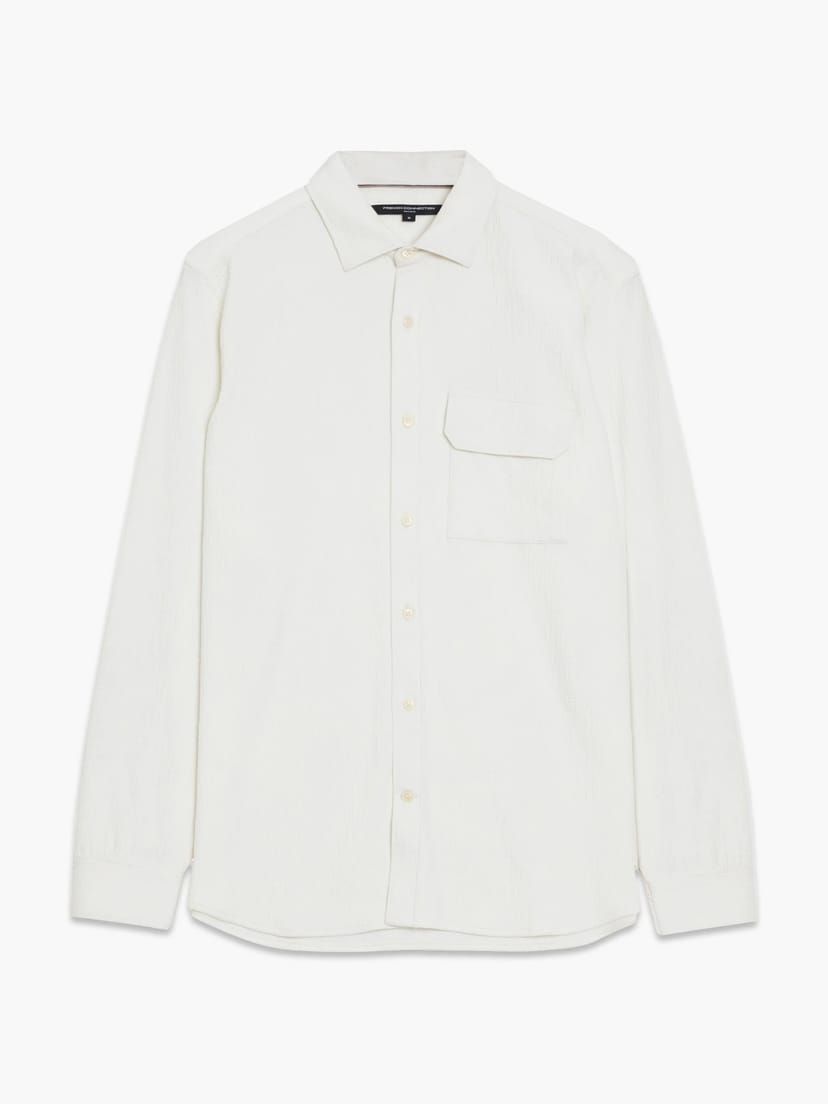 French Connection Long Sleeve Soft Jersey Chest Pocket Off-White Shirt Ecru - 1