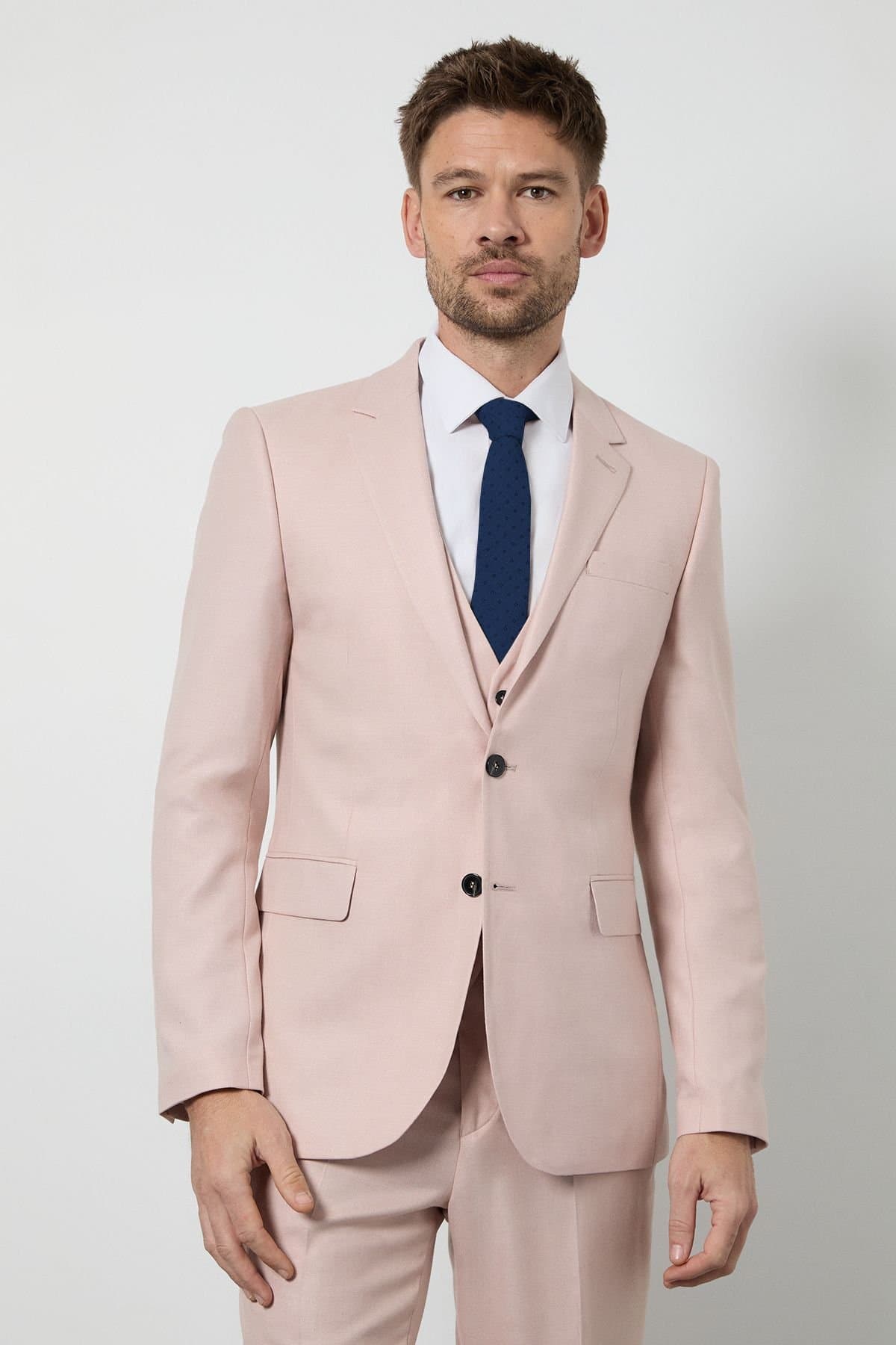 Burton Burton Men's Light Pink Slim Fit Suit Jacket