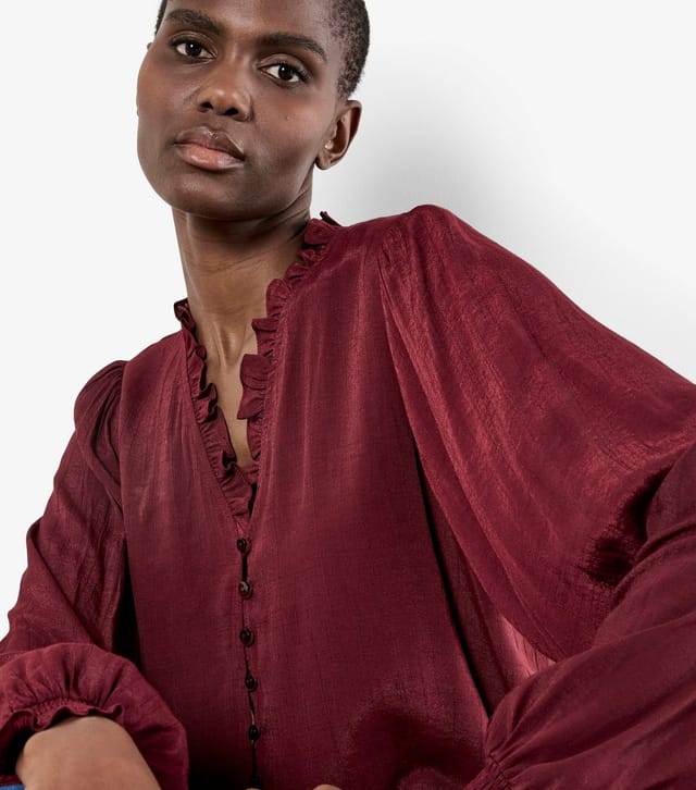Apricot Women's Burgundy Ruffle Smock Boho Blouse Apricot New Look - 2
