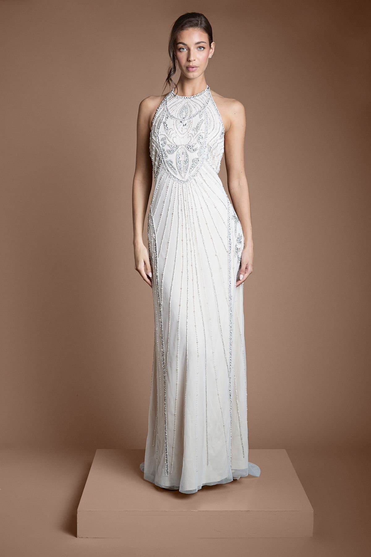 Coast Coast Women's Honoured Sculpting Halterneck Embellished Wedding Dress in Ivory