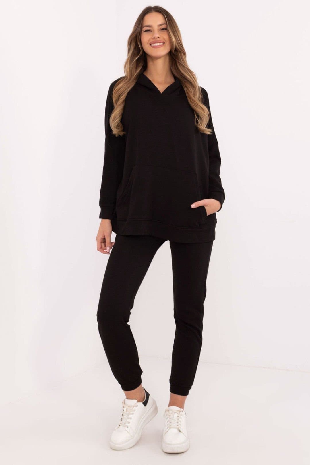 Love Lace Love Lace Women's Cotton Polyester Tracksuit Set Kangaroo Pocket in Black