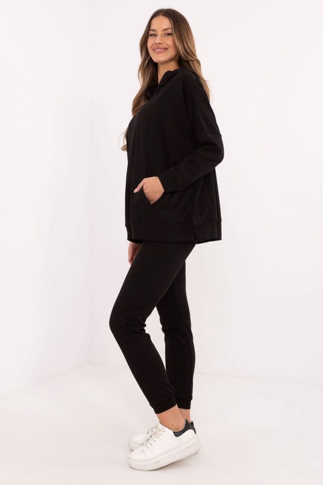 Love Lace Love Lace Women's Cotton Polyester Tracksuit Set Kangaroo Pocket in Black - 2