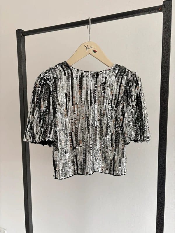 Topshop Topshop Silver Sequin Embellished Top | Size UK 8 - 1