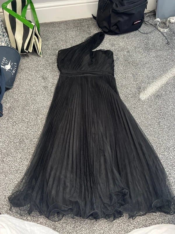 ASOS black midi one shoulder tulle occassion dress