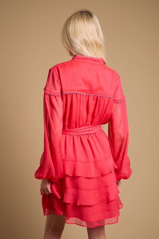 Oasis Oasis Women's Contrast Tiered Mini Dress in Coral Pink - 3