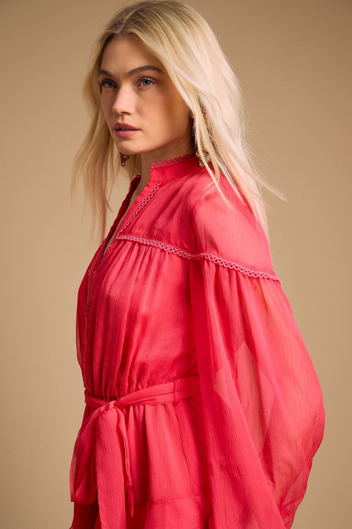 Oasis Oasis Women's Contrast Tiered Mini Dress in Coral Pink - 4