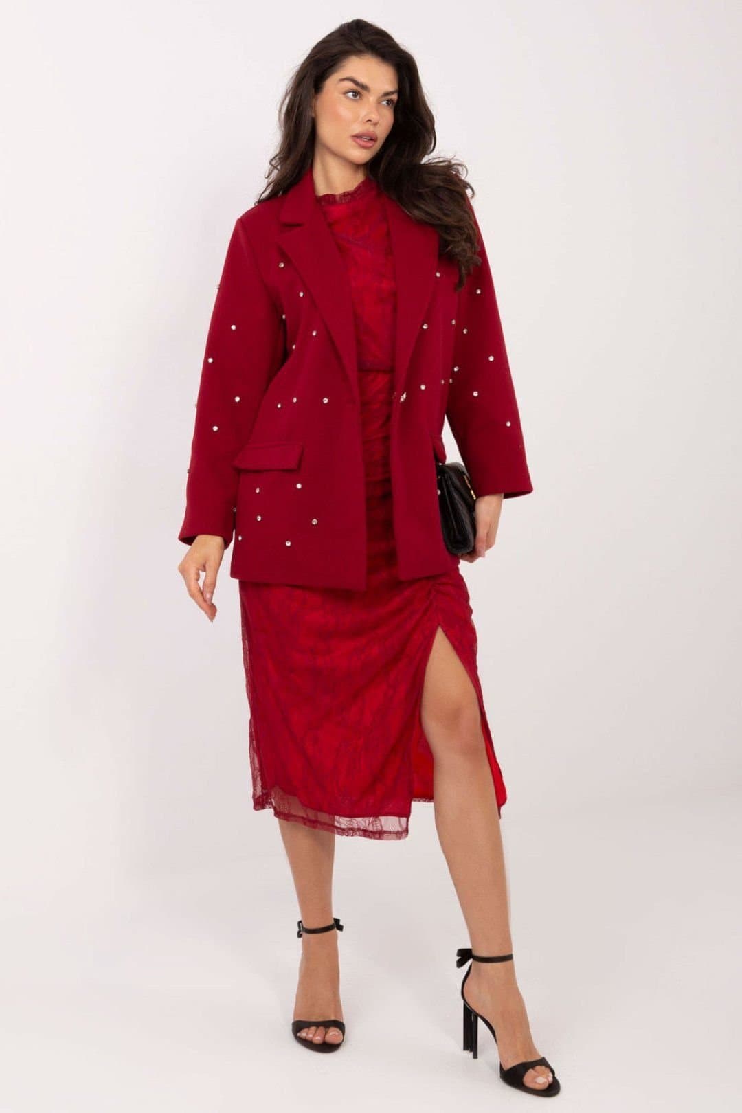 Love Lace Love Lace Women's Embellished Occasion Jacket with Zircon Shine in Red