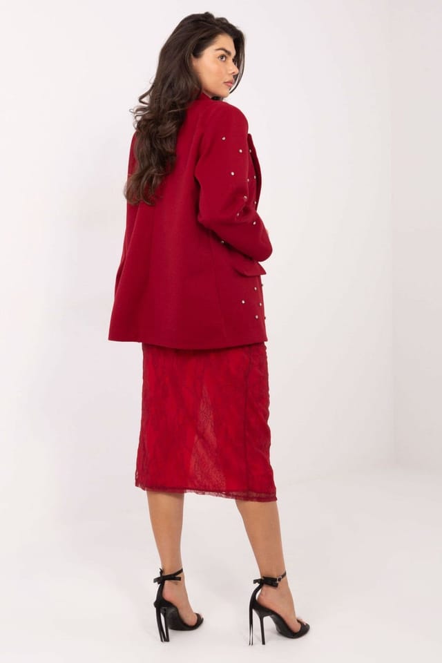 Love Lace Love Lace Women's Embellished Occasion Jacket with Zircon Shine in Red - 3