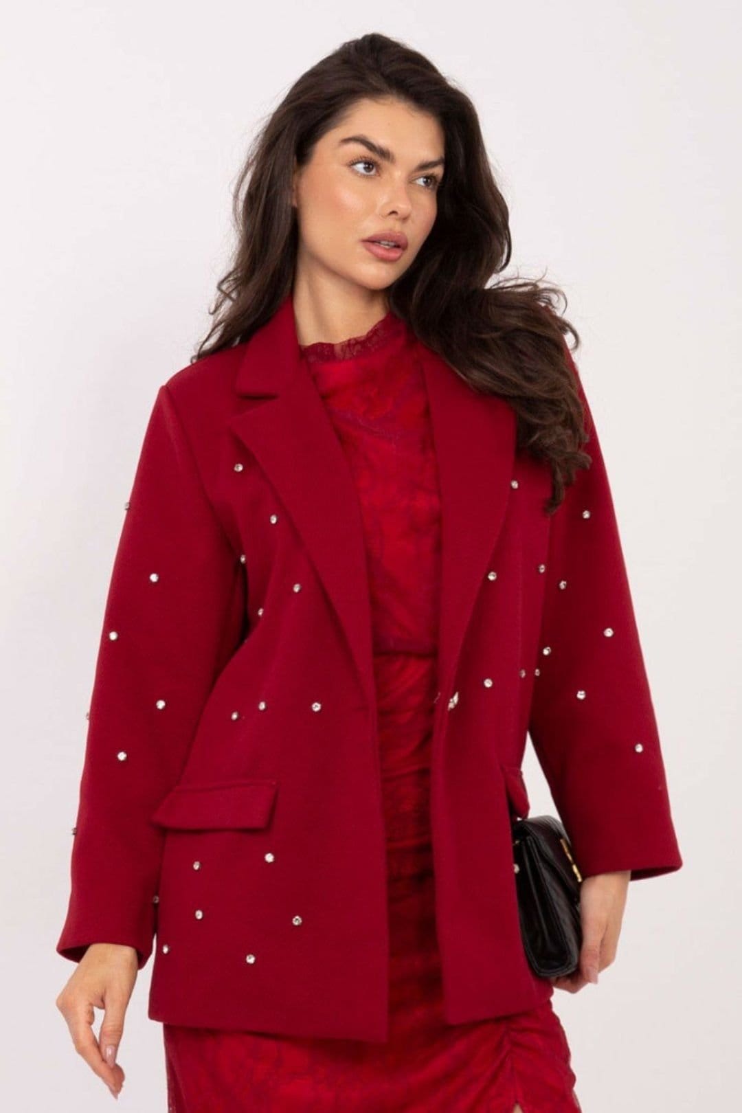 Love Lace Love Lace Women's Embellished Occasion Jacket with Zircon Shine in Red - 4