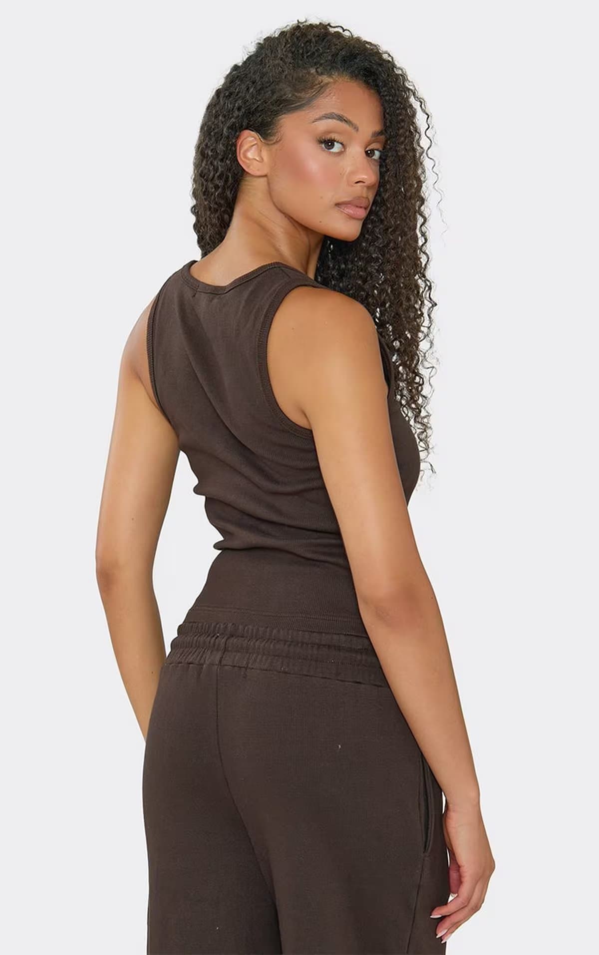 EGO EGO Chocolate Brown Ribbed Strappy Cami Top