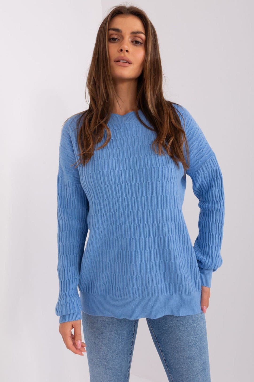 Love Lace Love Lace Women's Variegated Round Neck Long Sleeve Sweater Style 185727 in Blue