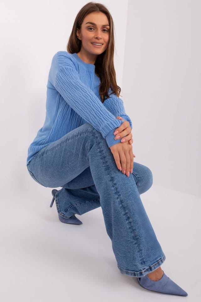 Love Lace Love Lace Women's Variegated Round Neck Long Sleeve Sweater Style 185727 in Blue - 2