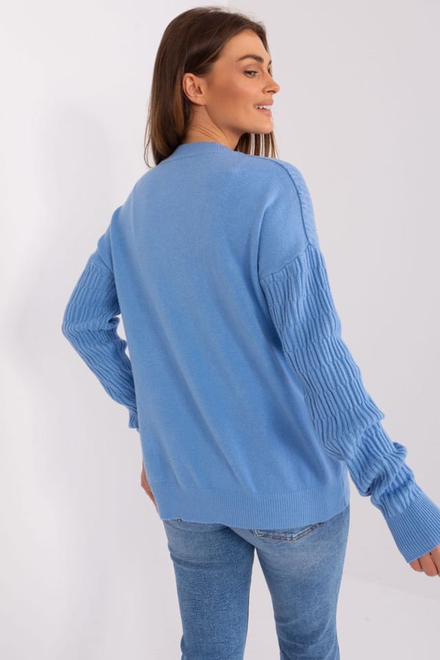 Love Lace Love Lace Women's Variegated Round Neck Long Sleeve Sweater Style 185727 in Blue - 3
