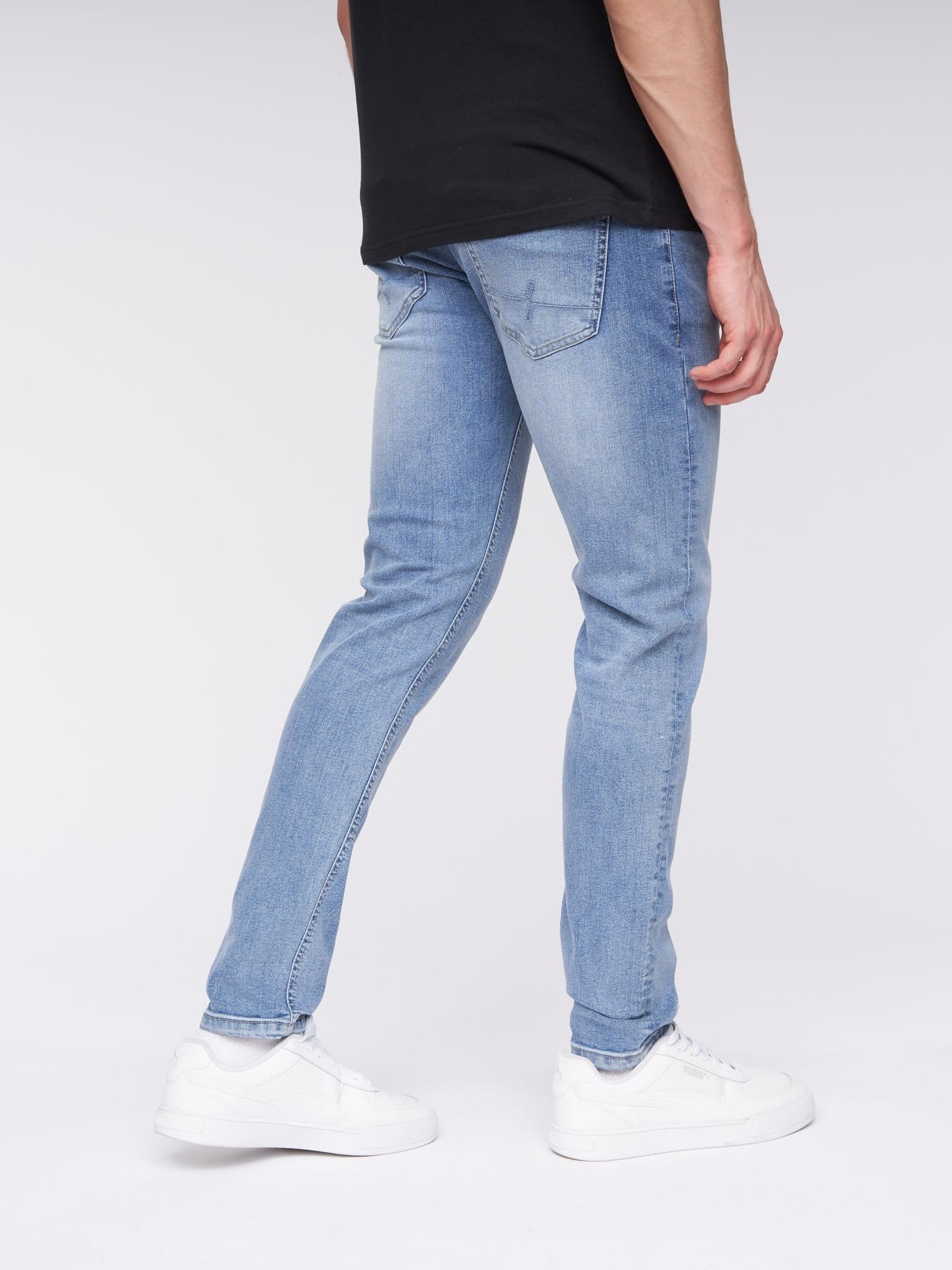 Henleys Henleys Mayhen Men's Skinny-Fit Stretch Denim Jeans with Signature Rubber Label Detail in Light Blue - 4