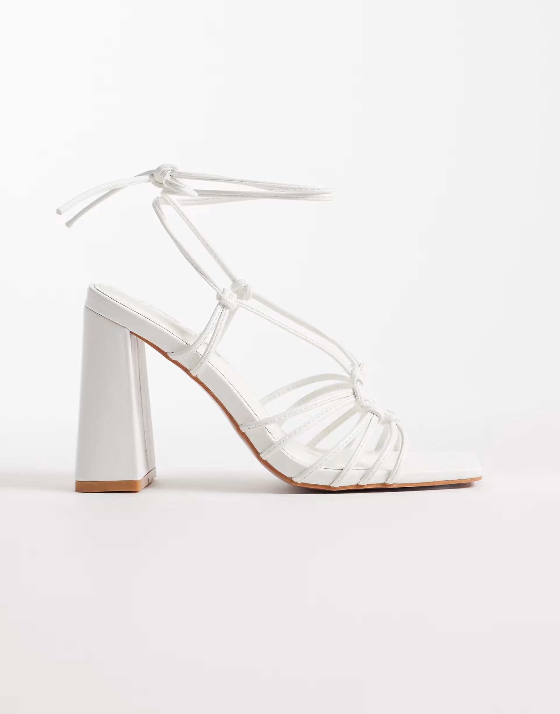ASOS ASOS Public Desire White Tie-Leg Block Heeled Sandals
