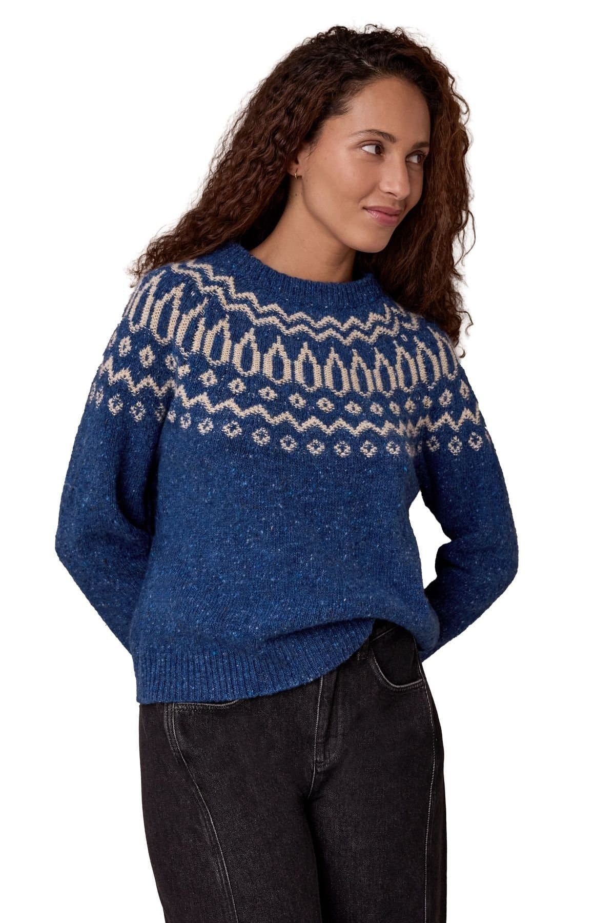 Celtic & Co Celtic & Co Women's Donegal Two Tone Fair Isle Sweater in Mid Blue