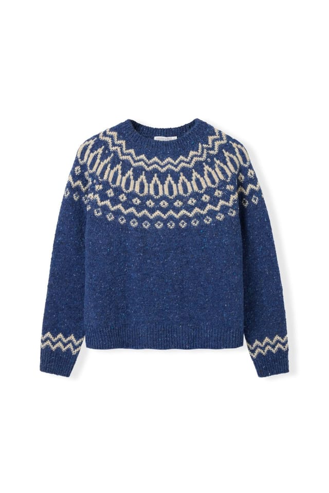 Celtic & Co Celtic & Co Women's Donegal Two Tone Fair Isle Sweater in Mid Blue - 2