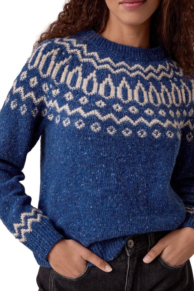 Celtic & Co Celtic & Co Women's Donegal Two Tone Fair Isle Sweater in Mid Blue - 3