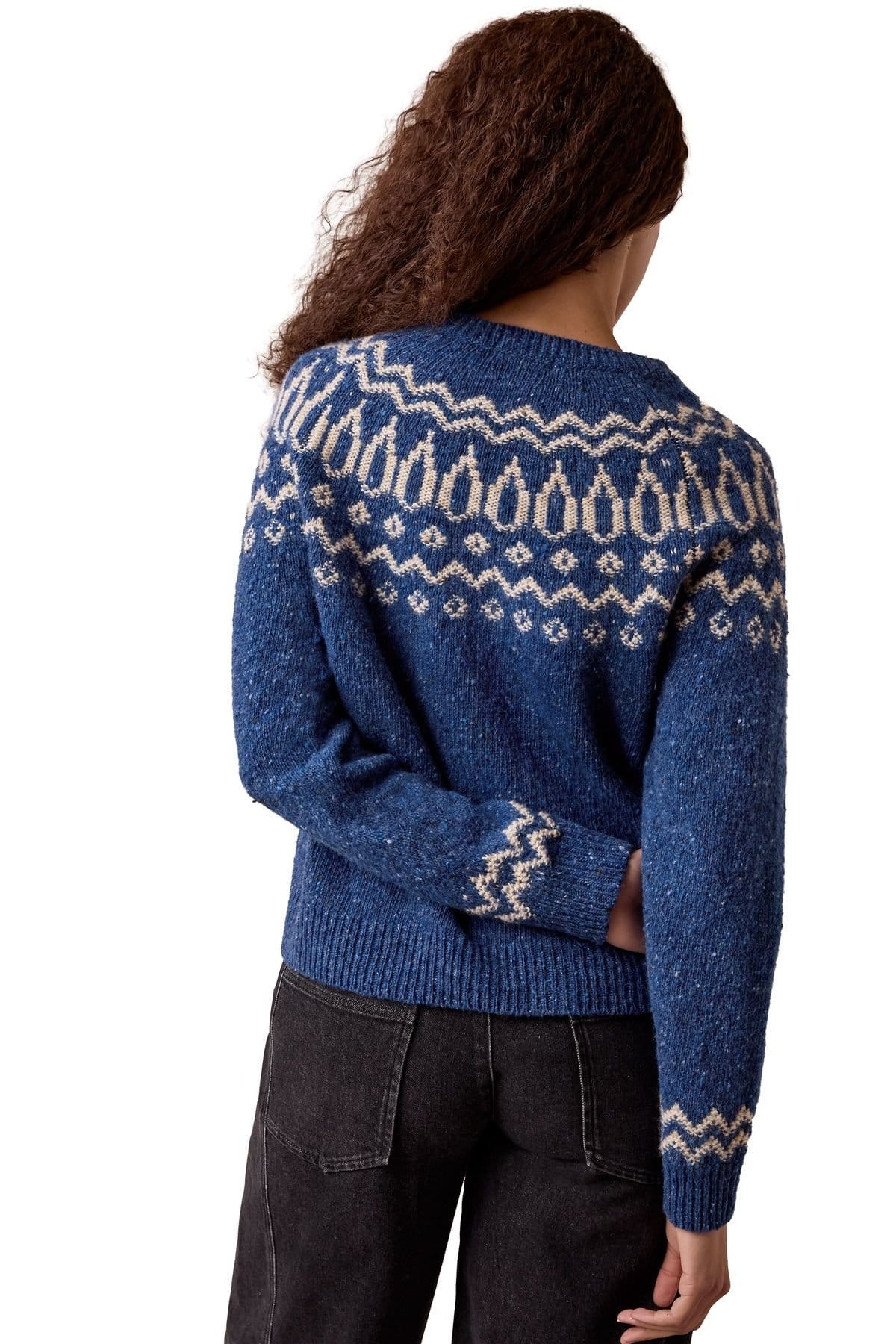 Celtic & Co Celtic & Co Women's Donegal Two Tone Fair Isle Sweater in Mid Blue - 4