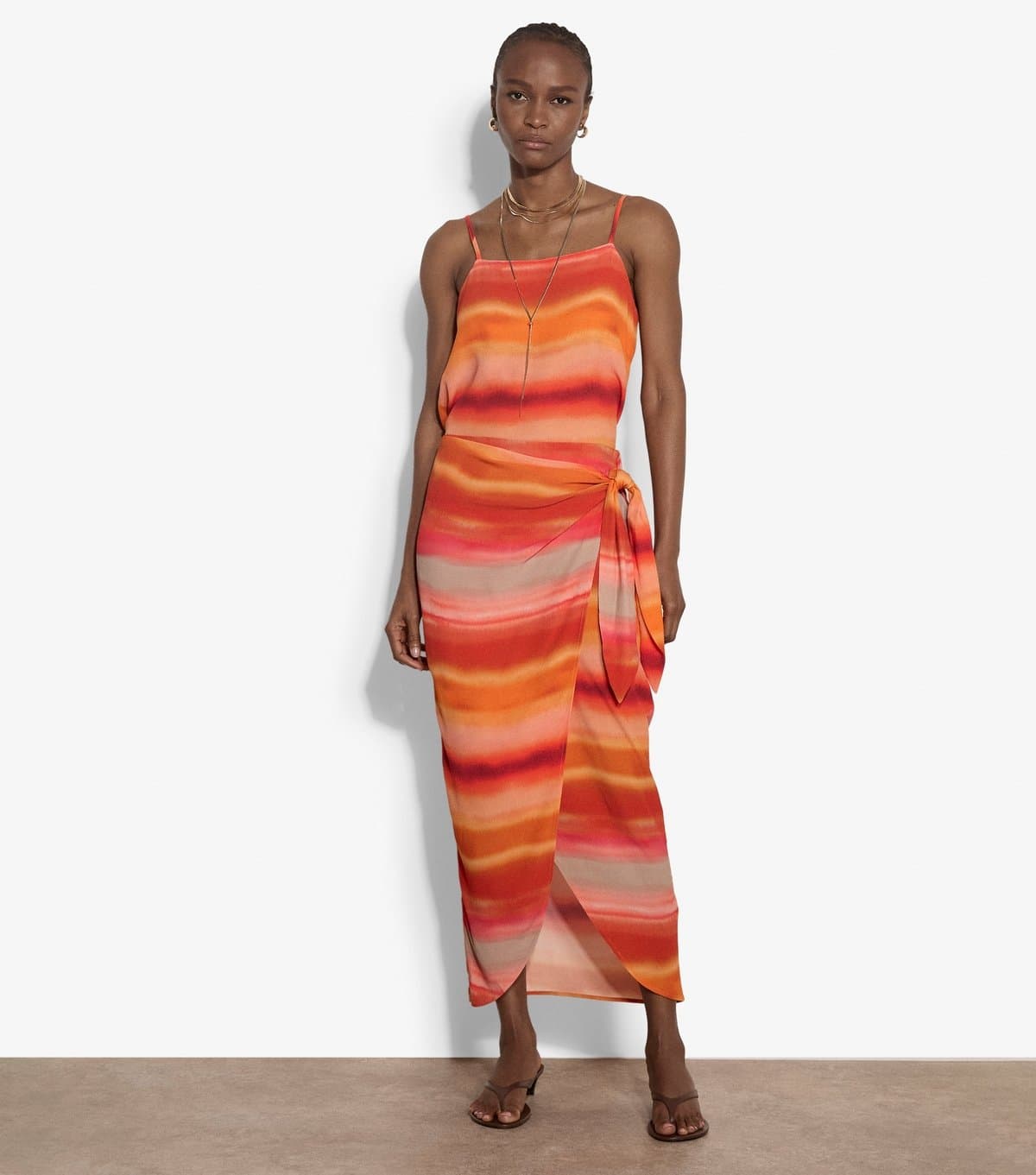 Apricot Women's Orange Watercolour Stripe Wrap Midi Skirt Apricot New Look
